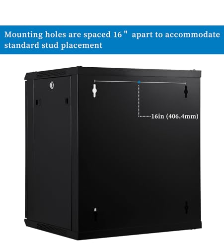 Image of RackPath 12U Wall Mount Network Rack Cabinet - Quiet Cooling Fan, Locking Glass Door, 17.7 inch Deep (450mm), Removable Locking Side Panels, Fits 19 inch IT & A /V Equipment