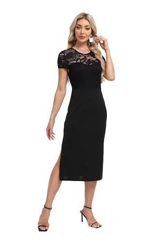 DNFUN Women's Lace Elegant Wedding Cocktail Dress Semi Formal Dinner Party Dresses4