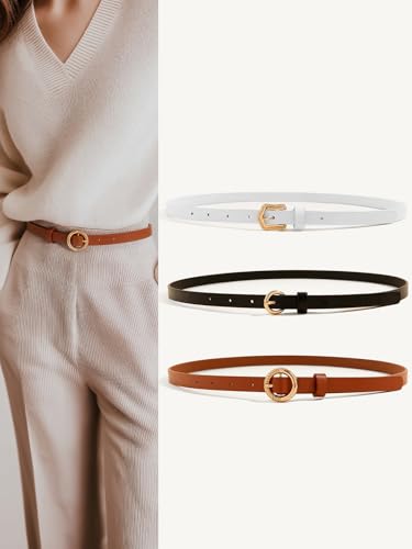Leather Belts for Women, Set of 3 Stylish Gold Pin Buckle Belt for Jeans, Fashion Gift for Birthday Christmas Mother's Day