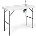 Goplus Folding Fish Cleaning Table with Sink and Spray Nozzle, Heavy Duty Fillet Table with Hose Hook Up and Faucet, Portable Outdoor Camping Sink Station for Dock Beach Patio Picnic