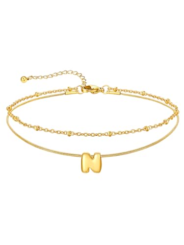 Image of U7 Silver Gold Initial Ankle Bracelets for Women Waterproof,14K Gold Plated Initial Anklets No Tainish,Adjustable Women's Anklet Layered Ankle Summer Beach Foot Jewelry