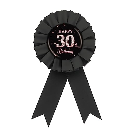 Black Happy 30th Birthday Tinplate Badge Pin, Black Rosette It's My 30th Birthday Button, Diamond 30th Birthday Award Badge Pin, Thirty Years Old Birthday Party Decorations