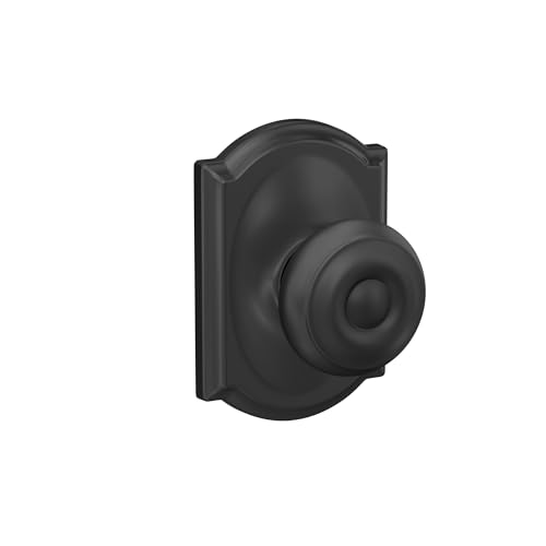 Image of Schlage F10 GEO 622 CAM Georgian Door Knob with Camelot Trim, Hall & Closet Passage Lock, Matte Black