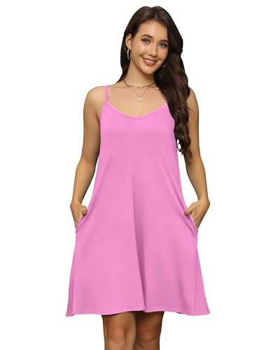 Image of elescat Womens Summer Dresses Spaghetti Strap V Neck Casual Sleeveless Sundress Beach Cover Ups with Pockets 2026