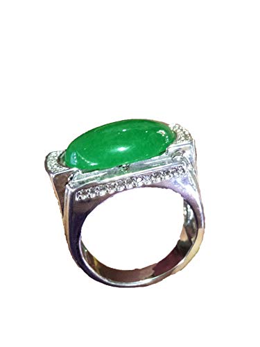 ZHIBO Bague en jadéite Naturelle de Birmanie A en Argent 925