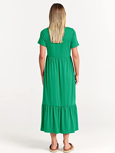 Image of ANRABESS Womens 2026 Summer Casual Maxi Dress A line Tiered Flowy Short Sleeve Crewneck T Shirt Beach Travel Long Dresses