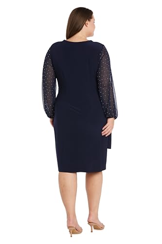 Image of Elegant Mini Cocktail Dress W /Sheer Rhinestone Balloon Sleeves