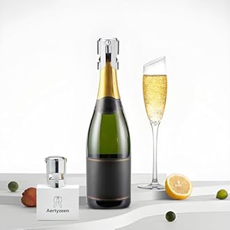 Aertyzeen Champagne Bottle Stopper 2 Pack, Locking Sparkling Wine Stoppers with Silicone Seal, Stainless Steel Reusable Champagne Saver (silver)