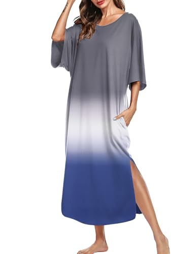 Image of Ekouaer Women's Nightgown Short Sleeve Sleepshirt Long Loungewear Casual Maxi Lounge Dress House Dresses with Pockets