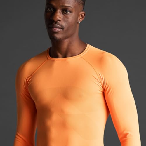 OXUM Camiseta Térmica Deportiva de Manga Larga Unisex – Niños y Adultos | Ropa Interior Técnica para Fútbol, Running, Crossfit, Entrenamiento, Invierno y Transpirable (Naranja Flúor, XS/S)