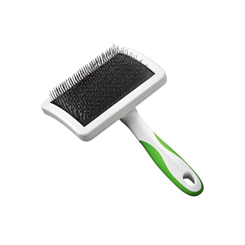 Andis 65710 Self-Cleaning Animal Slicker Brushes with Curved Stainless-Steel Bristles for All Breeds - Reduces Shedding by Up to 90%, Removes Tangles, Dirt & Loose Hair – Large, Green,Black