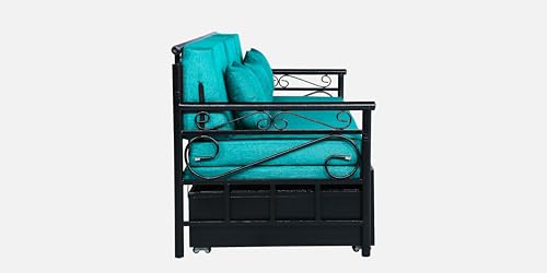 Image of 3 Seater Metal Sofa Cum Bed with Hydraulic Storage | King Size Sofa Cum Bed |Set for, Living Room, Sea Blue, King Size (Sea Blue & Black)