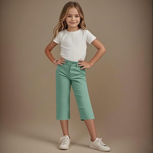 Girls Capri Pants Stretch Formal Dressy Pants School Uniform Wide Leg Casual Cropped Leggings Kids Yoga Suit Capris2