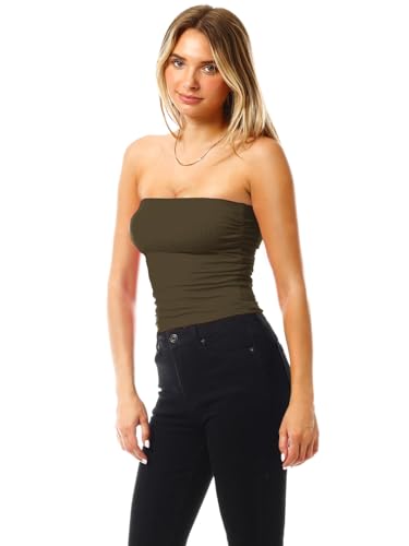 Image of MixMatchy Women's 3 Pack Tube Top Built-in Bra Strapless Ruched Bandeau