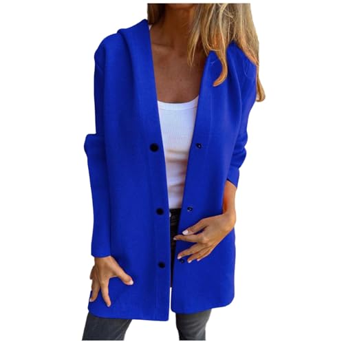 Generisch Gabardina para mujer, elegante, monocolor, cálido, abrigo de entretiempo, chaqueta de invierno, chaqueta de manga larga, para primavera e invierno, azul, XL