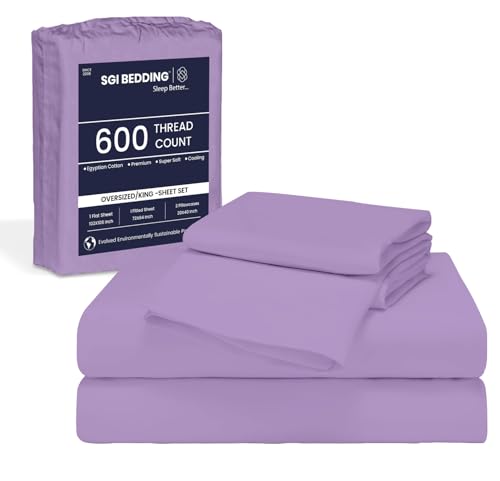 Image of SGI Bedding 80 inchx98 inch 4 Pc Texas King Sheet Set 600 TC 12 inch Deep, Lilac