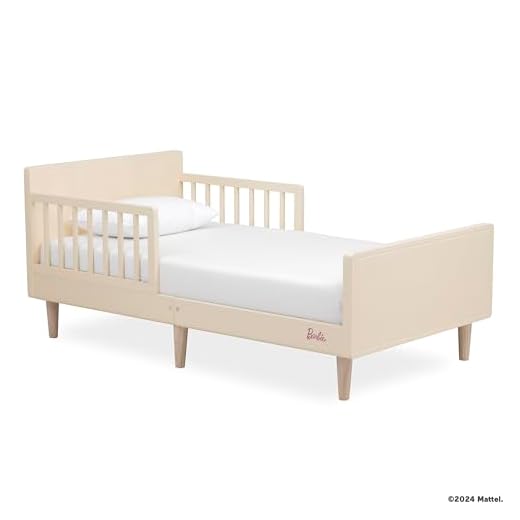 Evolur Barbie Los Altos Wooden Toddler Bed, Vanilla Cream – Greenguard Gold & JPMA Certified – Low-to-Floor Kids Bed for Girls – Fits Standard Crib Mattress