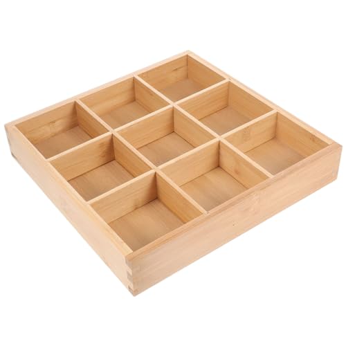 BESTonZON Wood Divided Serving Dishes Bamboo Snack Appetizer Tray Dry Fruit Veggie Bowls with 9 Compartments Relish Tray for Candy Chips Dip Nut