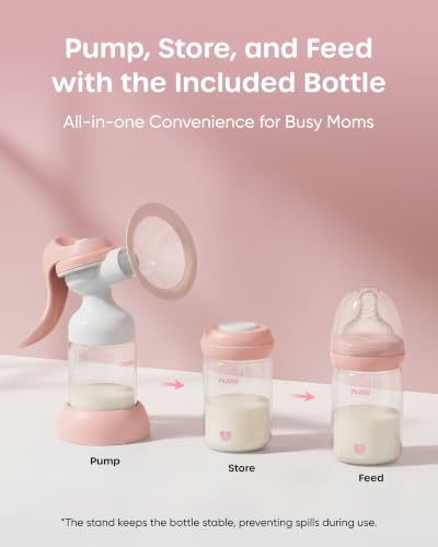 Image of Nuliie 8010 Manual Breast Pump, Adjustable Suction with Temperature-Indicating Bottle, 6oz Wide-Neck Bottle, Narrow-Neck Adapter, Hand Pump Breastmilk with Flanges, BPA-Free, Heat Resistant