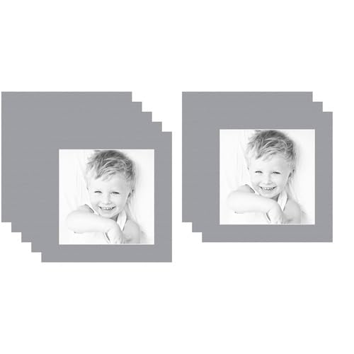 9x9 Silver/Silver Custom Mat for Picture Frame with 5x5 Opening Size (Mat Only, Frame NOT Included) - 8 Pack
