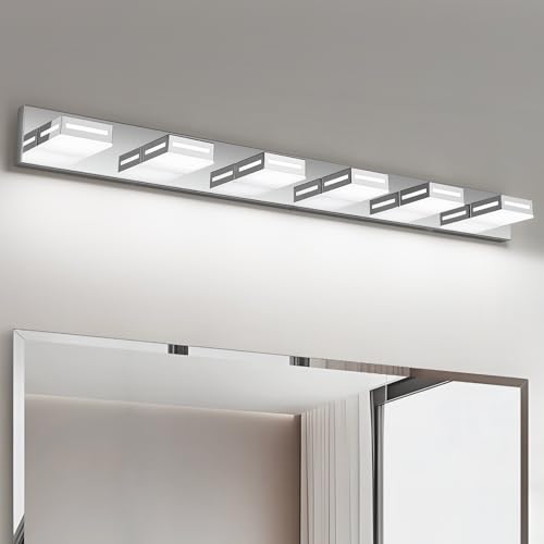 Image of LED Modern Bathroom Light Fixtures, 6-Light 48-Inch Chrome Vanity Lights for Bathroom Lighting Fixtures Over Mirror, 6000K Cool White 350 Rotatable Wall Lamp