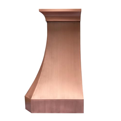 Image of SINDA Handmade Hammered Copper Vent Hood, Includes Professional Liner, Internal Motor and Lighting, Luxury Design, Easy Installation, 48 inchW x 30 inchH, Wall Mount, Medium Patina Smooth Texture, In Stock