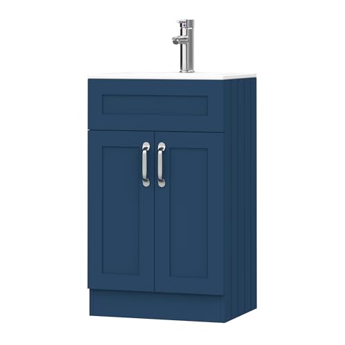 BELOFAY Vanity Unit with Basin | 500mm Bathroom Vanity Units with Basin | With White Ceramic Bathroom Sink | Floor Standing Blue Sink Unit | Soft Close Hinges & 1 Tap Hole | Waste Included