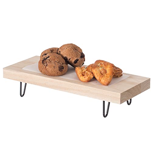 Bandeja Rectangular Decorativa de Madera Natural con Soporte de Metal Negro