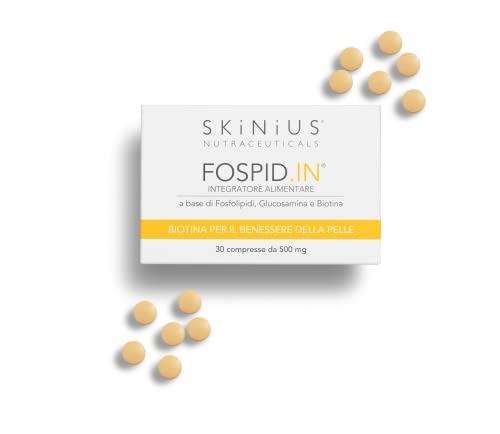 Skinius FOSPID.IN Integratore a Base di Glucosamina, Biotina e Fosfatidilcolina per il Benessere della Pelle - Senza Glutine e Naturalmente Privo di Lattosio 30 compresse da 500 mg