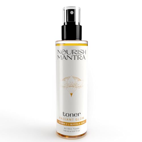 N.ourish'Mantra Radiant Glow Toner/Face Toner Formulated with Vitamin C, Glycolic Acid, and Vitamin B5/ Glowing Skin & Pore Tightening Toner for Men & Women 150ml
