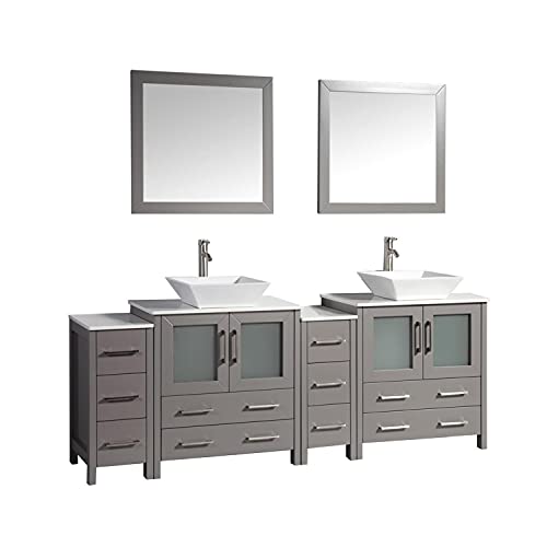 Vanity Art 84 Inch Vessel Double Sink Bathroom Vanity Cabinet