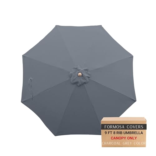 Formosa Covers - 9ft Market Patio Umbrella Replacement Canopy - 8 Ribs Top Canvas - 300D UV Protective and Water Resistant Umbrella Fabric - Premium Quality Replacement Canopy Cover ONLY (Charcoal Gre...