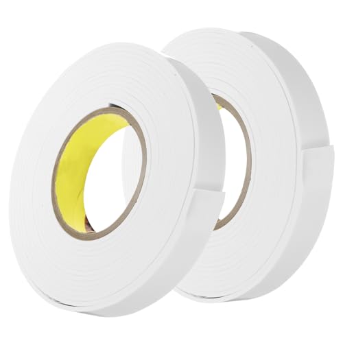 QUARKZMAN 2 Stück Rollen Einseitiges Schaumband Abnehmbares EVA-Schwamm-Montageband Starkes Klebebandstreifen (Weiß, 16 Fuß x 1 x 1/8) für Zuhause Farbwand hängende Poster Dekoration