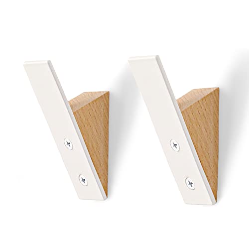 Homeforia WALL HOOK V4-01 Coat Hook Rack - Set Of 2 - Beech Wood White Metal Hooks cover
