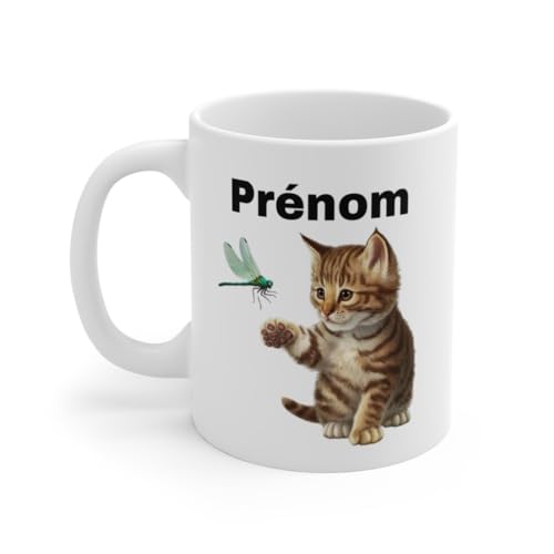 Mug Tasse Personnalisable Personnalisé Chat et Libellule - Cadeau Unique pour Amoureux des Animaux Taille 11oz