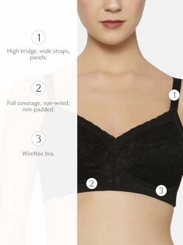Image of Triumph Delicate Doreen Non Wired Non Padded Big Cup Bra Wireless Full Coverage Lace Everyday Women Bra Retro Support Wide Straps High Center Bridge Lingerie Pack of 1