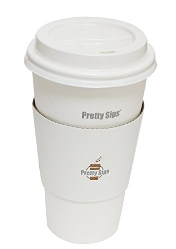 16 oz Hot Beverage Drinking Disposable White Paper Coffee Cup with White Dome Lid and Kraft Sleeve Combo 50 Pack