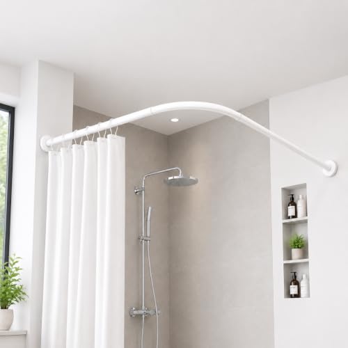 White Shower Curtain Rail Kit Non Rust Aluminium for Corner Baths