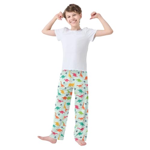 ZZXXB Dinosaur Footprint Boys Long Pants Soft Trousers Elastic Waist Kids Lounge Bottoms with Pockets S-XL2