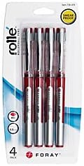 FORAY(R) Liquid Ink Rollerball Pens, Fine Point, 0.5 mm, Red Barrel, Red Ink, Pack Of 4