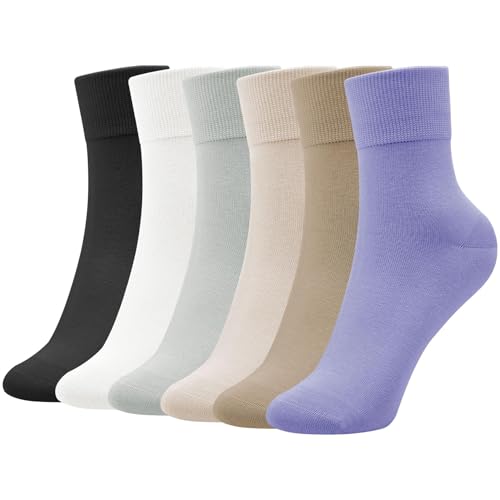 6 Pairs Thin Ankle Socks for Women, Womens Cotton Casual Dress Crew Lightweight Breathable Colorful Socks Size 5-9