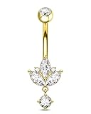 COCHARM Lotus Belly Button Rings 14G Gold Belly Navel Rings for Women Surgical Steel Belly Button Piercing Jewelry