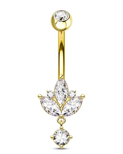 COCHARM Lotus Belly Button Rings 14G Gold Belly Navel Rings