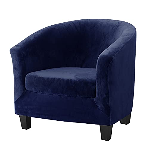 Housse de Chaise Club en Velours Extensible, Amovible Housses de Fauteuil tonneau en Housse de Coussin pour Salle à Manger, Salon, Chambre à Coucher, Bureau, réception (Bleu foncé) Cover