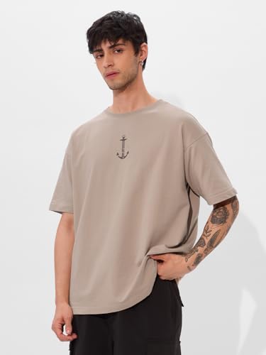 Image of The Souled Store One Piece: Most Wanted Men and Boys Short Sleeves Round Neck Grey Graphic Printed Cotton Oversized T-Shirts