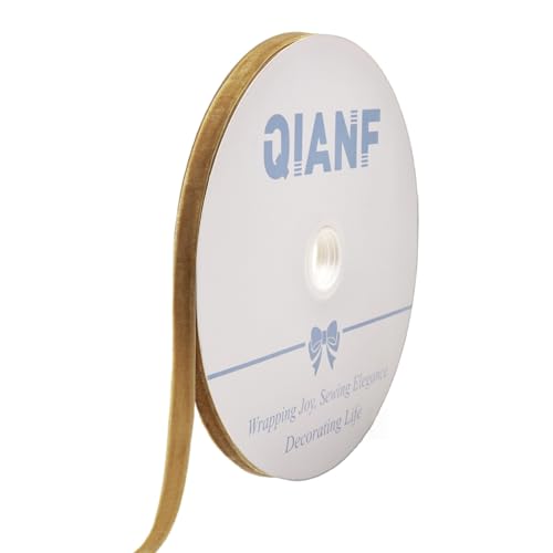 QIANF Vintage Khaki Velvet Ribbon, 3/8 Inch X 25Yd
