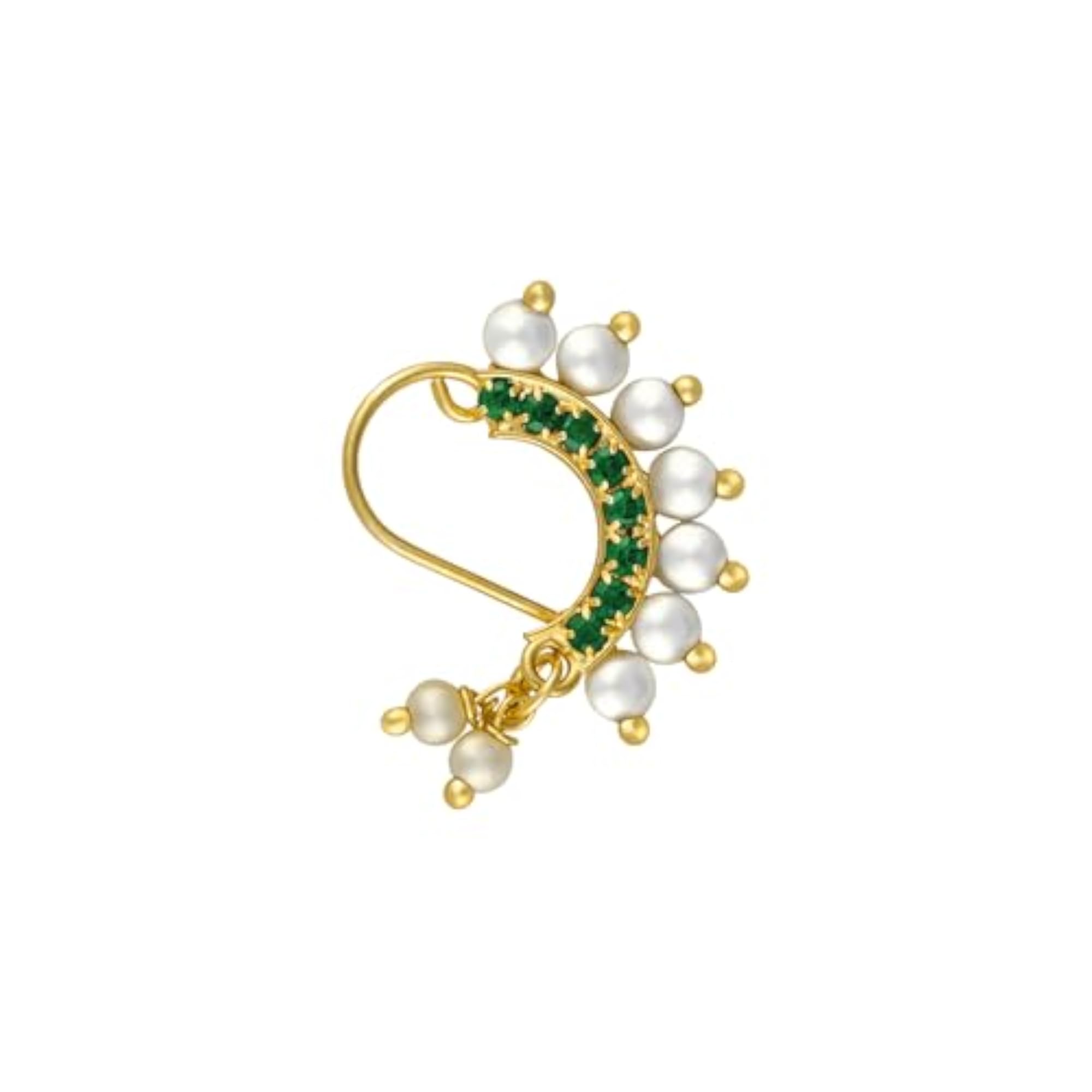 Women's Hamsini Pearl and Green Stone Nosepin, Elegant Design
