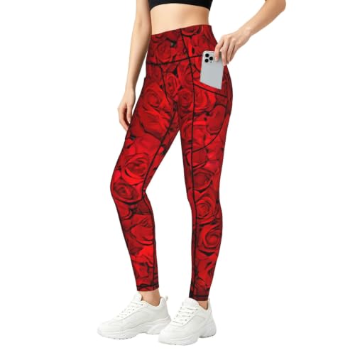 Pantalones de yoga para mujer Red Rose1 cómodos contra el sudor