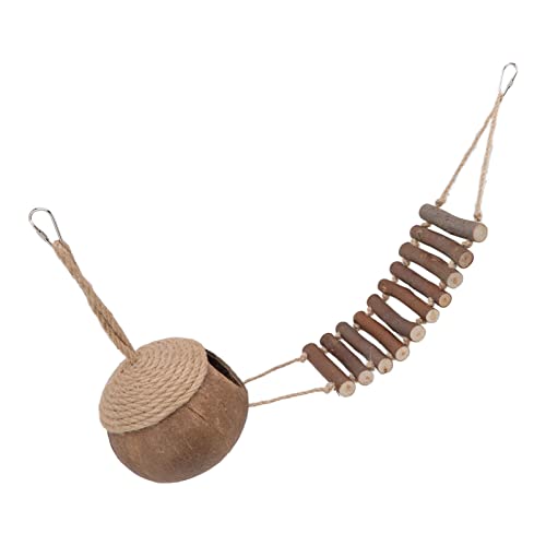 Cabana de ninho de coco com escada para papagaios, hamsters, pássaros pequenos – ninho de casca de c