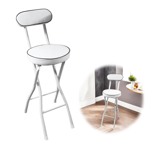 Tabouret de Bar Pliable Moderne avec Dossier, Hauteur réglable 60-75 cm, Assise rembourrée, Chaise de Cuisine Portable en Fer avec Repose-Pieds, idéal pour...